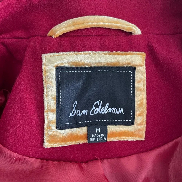 Sam Edelman Classic 2 Button Notch Collar Wool Poly Blend Lined Coat Red Sz M - Picture 10 of 16